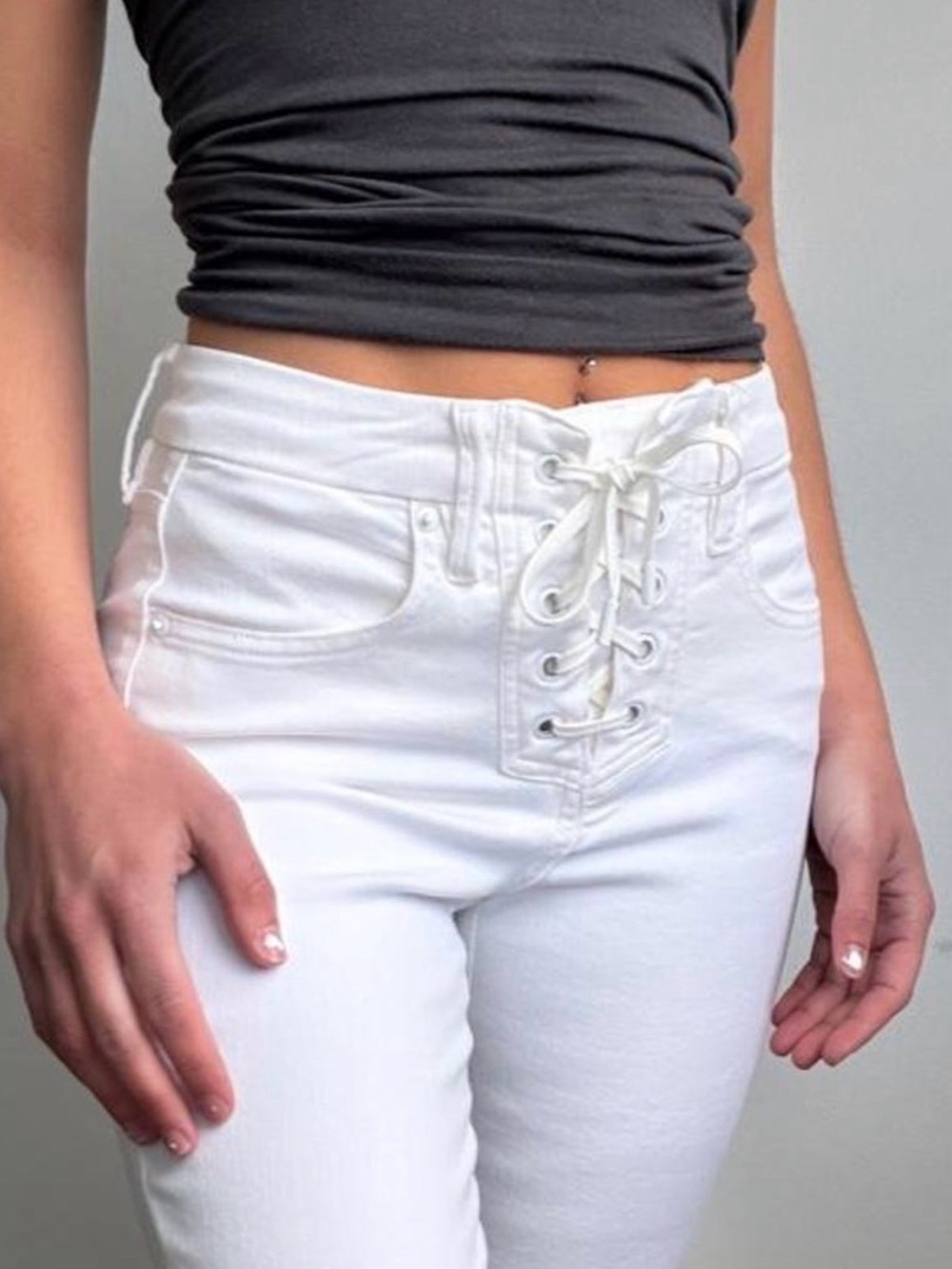 Billabong High-Rise White Lace-Up Jeans